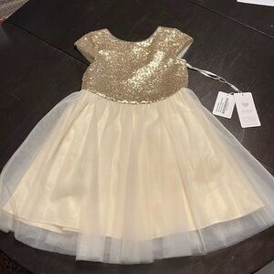 JJ’s house wedding and special occasions, gold cream dress with tags